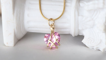 Pink Heart Gem Wired Necklace