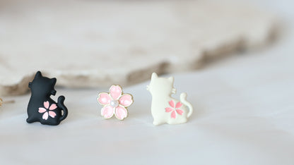 Cat and Sakura Ear Studs