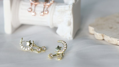 Gold Moon and Star Earrings