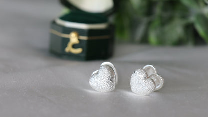 Silver Matte Heart Ear Studs