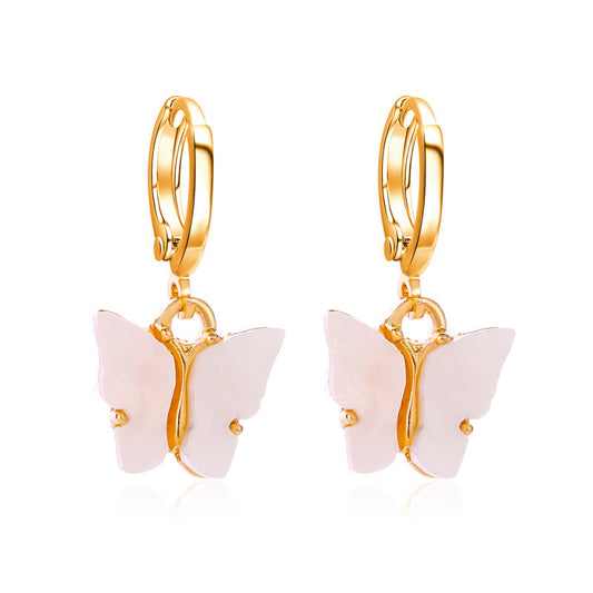 White Butterfly Huggie Earrings