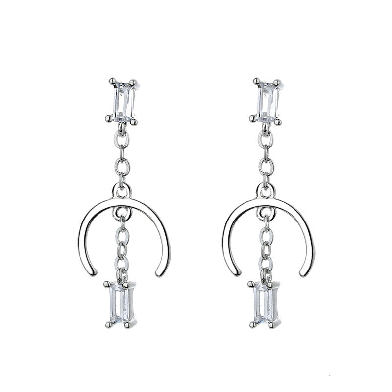 Silver C Curve CZ Drop Earrings