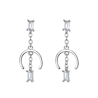 Silver C Curve CZ Drop Earrings