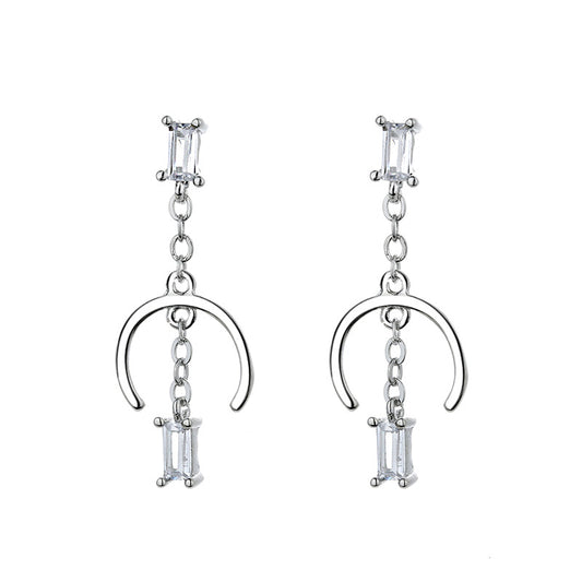 Silver C Curve CZ Drop Earrings