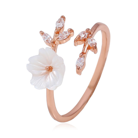 Rose Gold Flower and Leaf Ring