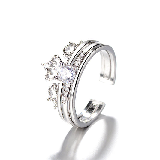 Set of Two Silver Crown Diamond Rings