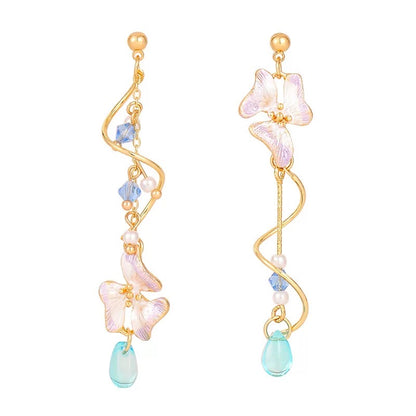Purple Flower Twist Dangle Earrings