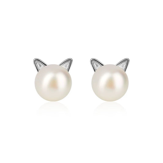 Cat Pearl Studs Earrings