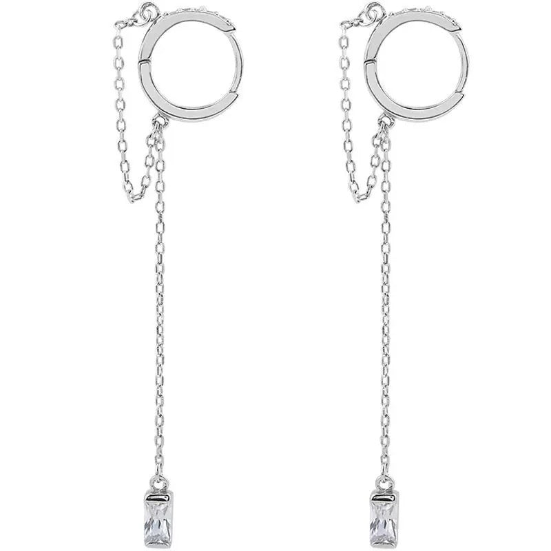 Pair Hoop CZ Dangle Huggie Earrings