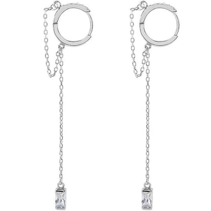Pair Hoop CZ Dangle Huggie Earrings