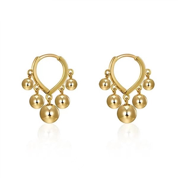 Gold Ball Hoops Earrings