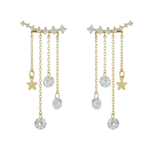 Two Ways Ear Climber Dangle Star Earrings