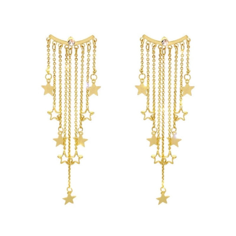 Gold Star Dangle Clubbing Earrings