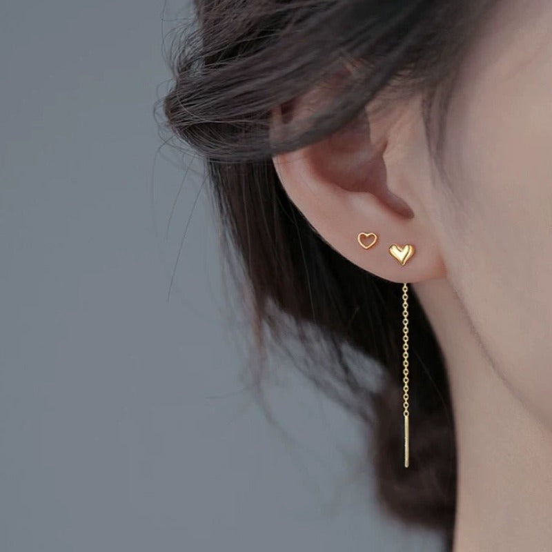Gold Heart Threader Earrings