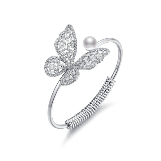 Silver Butterfly Bling Pearl Bracelet b23 b24