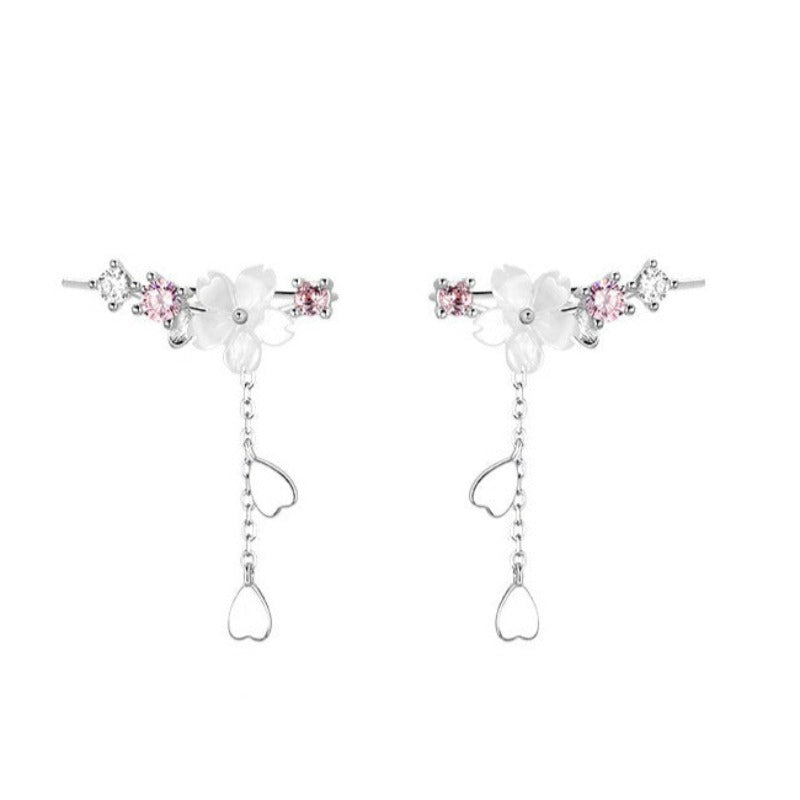 White Flower Dangle Ear Climber Earrings