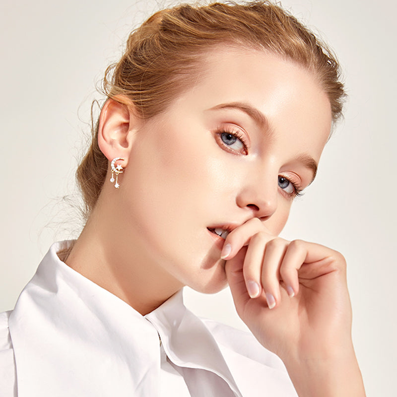Gold Moon and Star Earrings