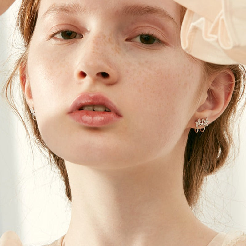 Silver Flower Ear Cuffs Studs