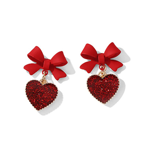 Red Bow Heart Earrings