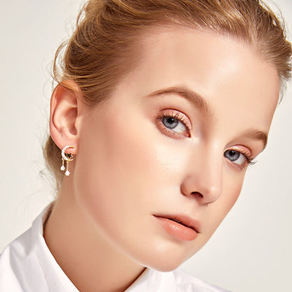 Gold Moon and Star Earrings