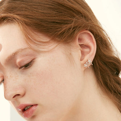 Silver Flower Ear Cuffs Studs