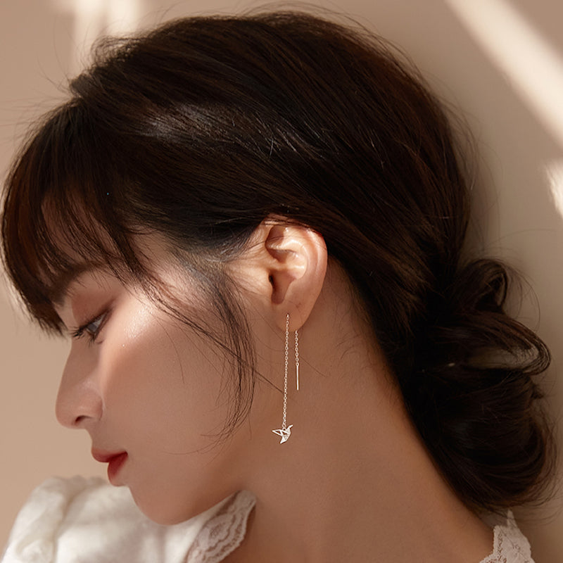 Silver Origami Threader Earrings