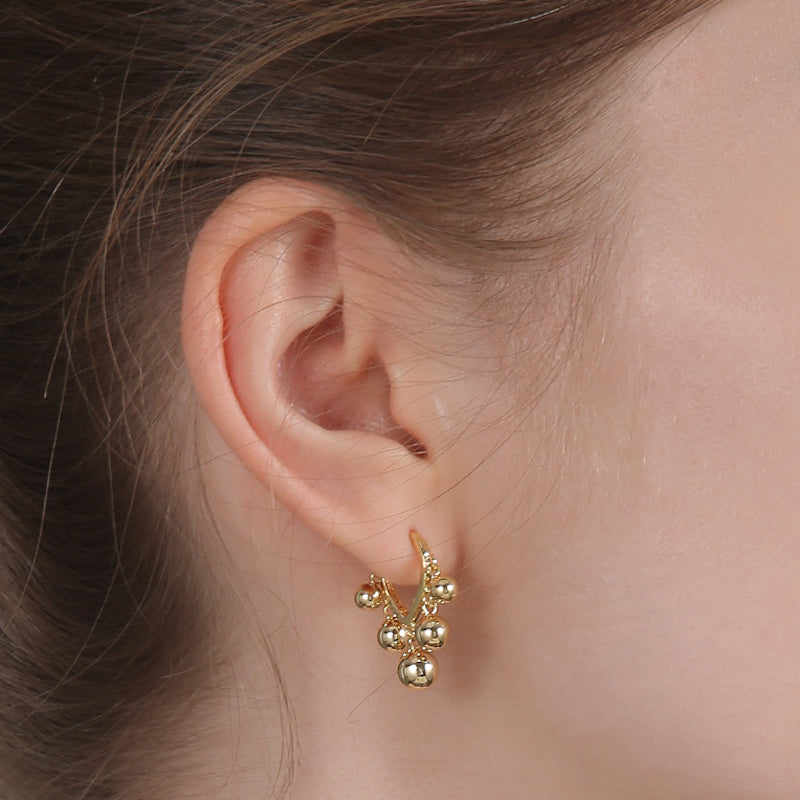 Gold Ball Hoops Earrings