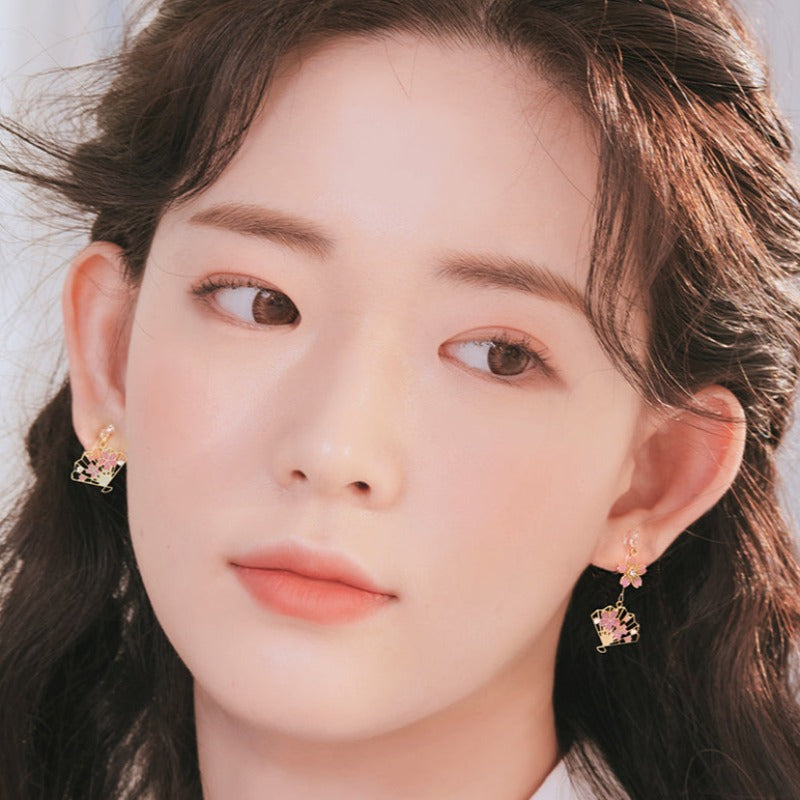 Pink Flower Sakura Fan Earrings