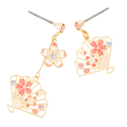 Pink Flower Sakura Fan Earrings