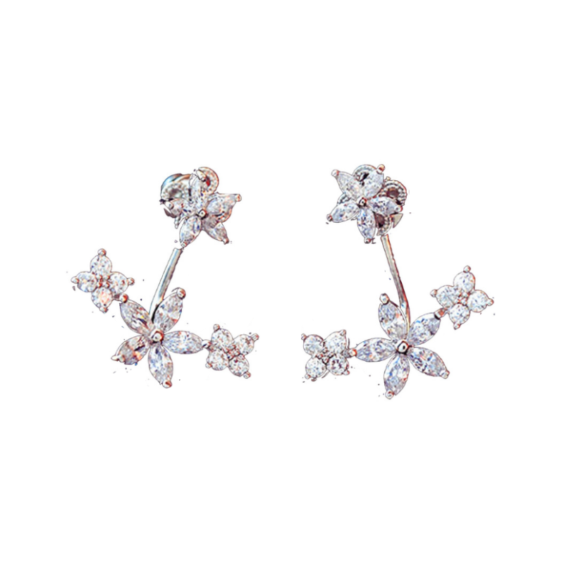 Silver Flower Ear Jacket Earrings
