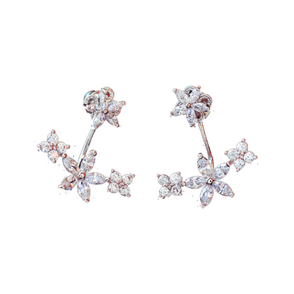 Silver Flower Ear Jacket Earrings