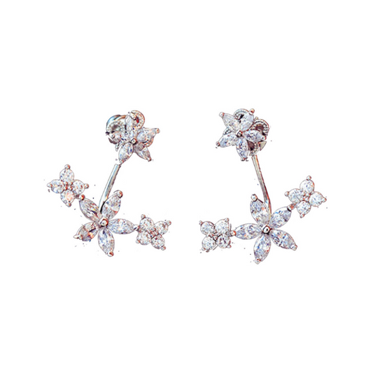 Silver Flower Ear Jacket Earrings