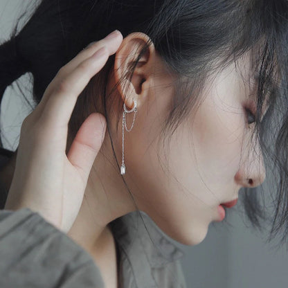 Pair Hoop CZ Dangle Huggie Earrings