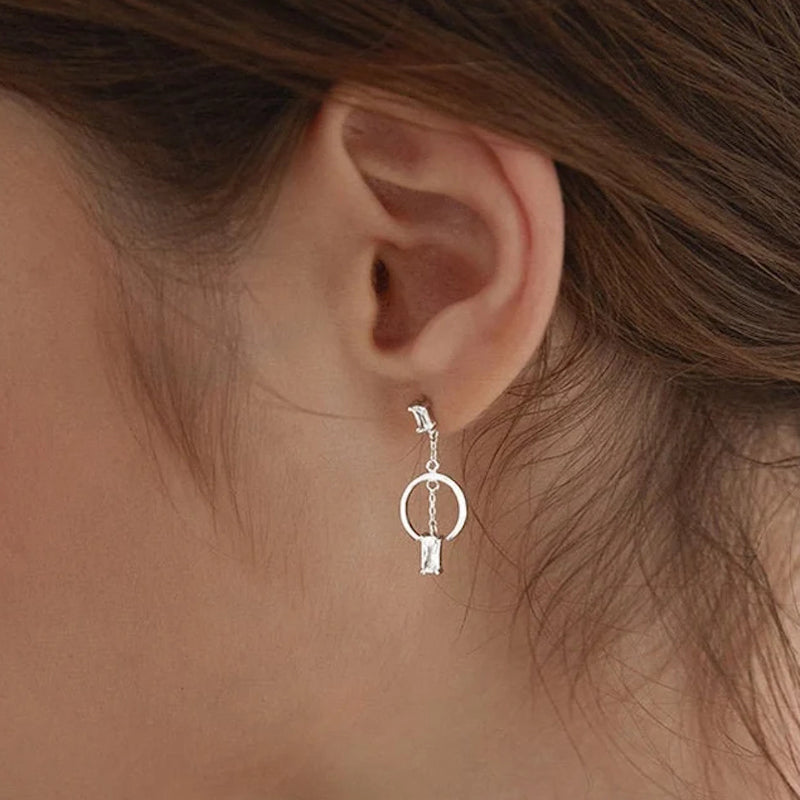 Silver C Curve CZ Drop Earrings
