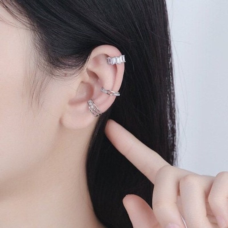 Set of 3 Silver Punk Ear Cuffs