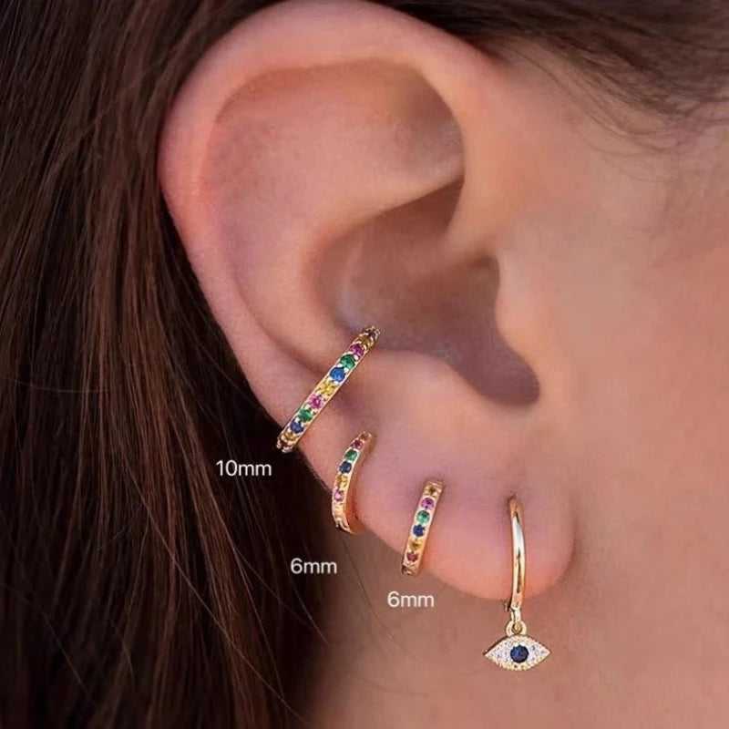 Rainbow stone hoop earrings