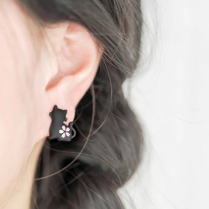 Cat and Sakura Ear Studs
