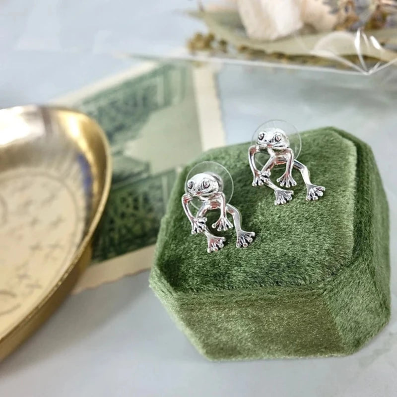 Silver Frog Dangle Earrings