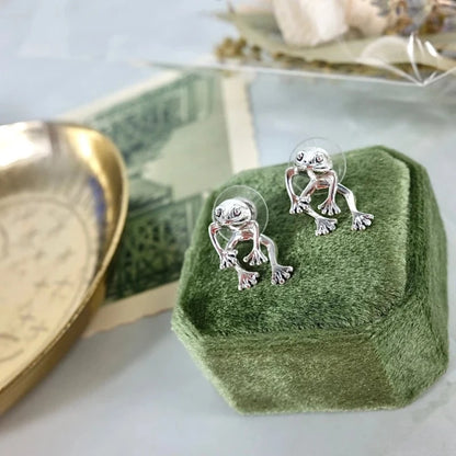 Silver Frog Dangle Earrings