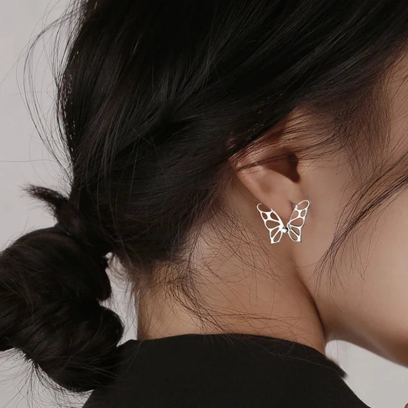 Silver Butterfly Huggie Earrings