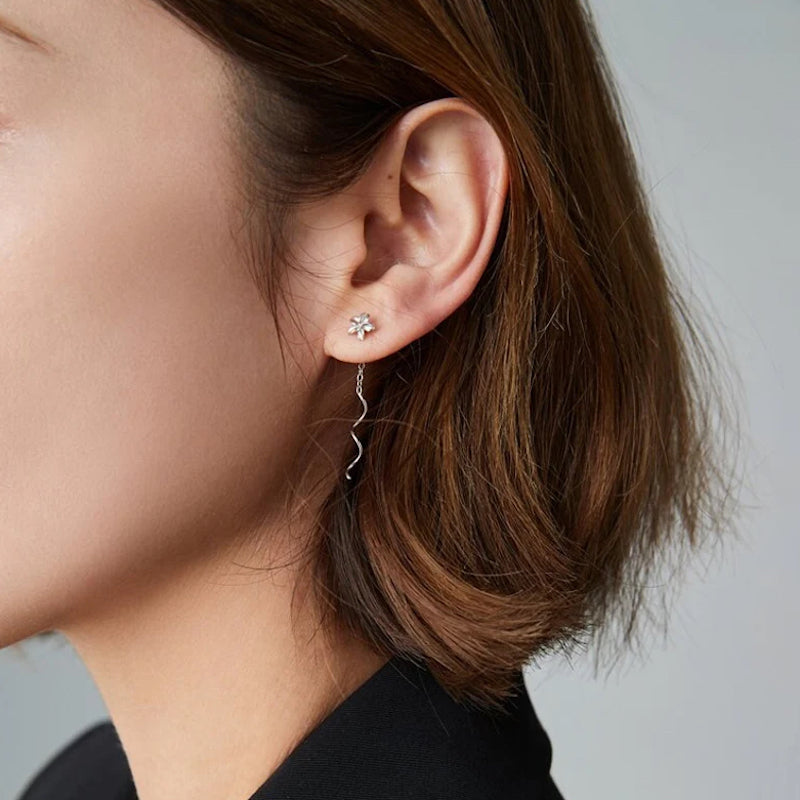 Silver Flower Twist Earrings